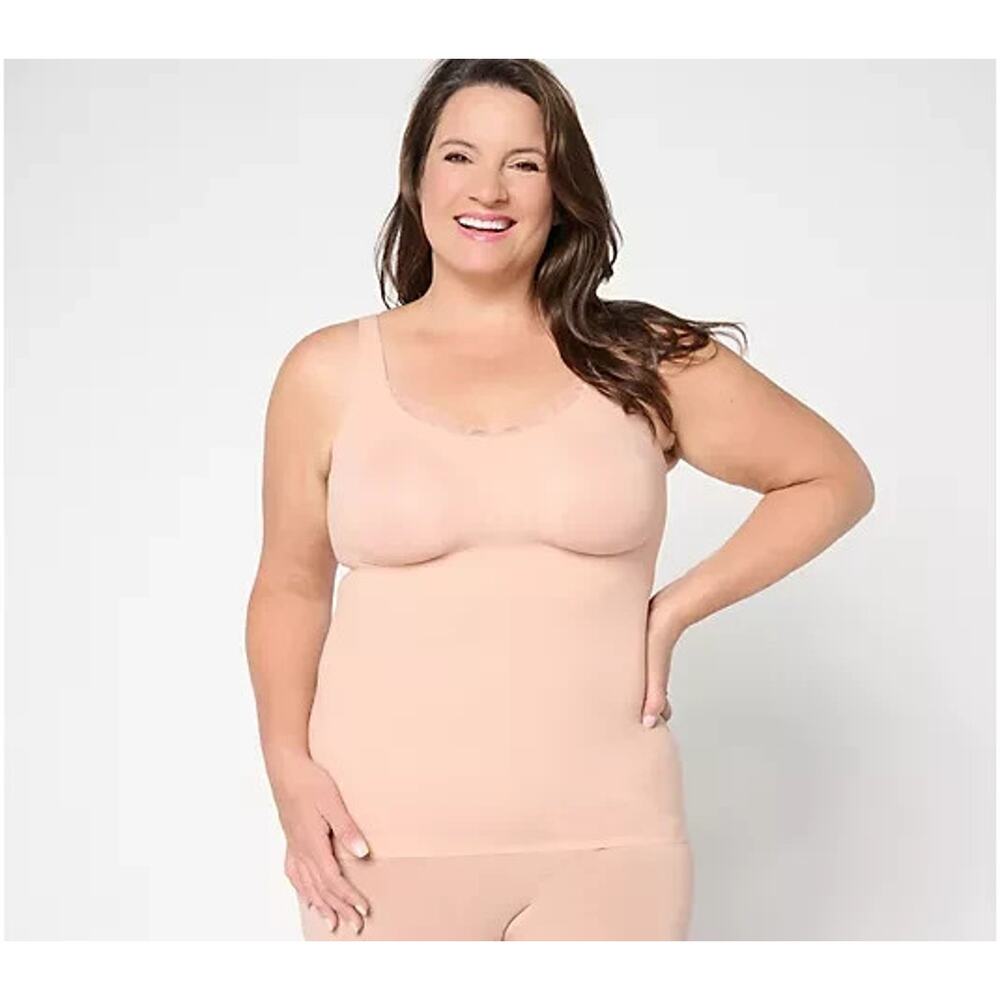 Evelyn & Bobbie Lace Trimmed V-Neck Seamless Bra Cami Himalayan Salt L A704715